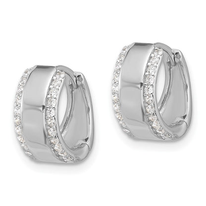 Sterling Silver Rhodium-Plated CZ Edged 6.25mm Hinged Hoop Earrings