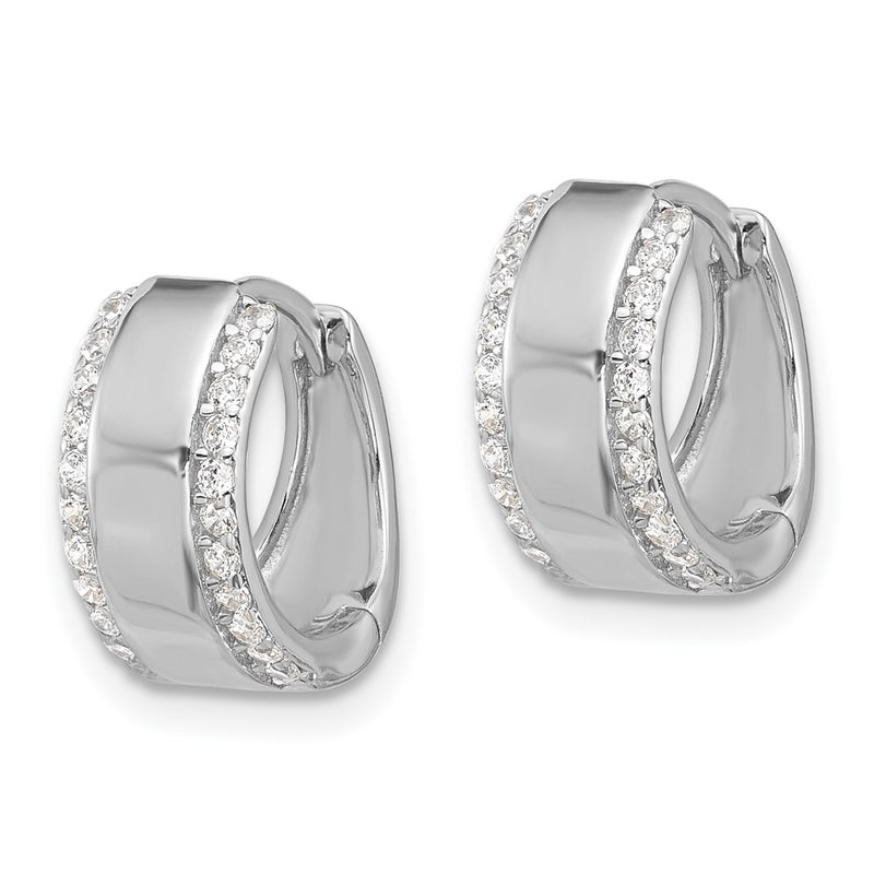 Sterling Silver Rhodium-Plated CZ Edged 6.25mm Hinged Hoop Earrings