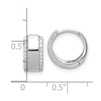 Sterling Silver Rhodium-Plated CZ Edged 6.25mm Hinged Hoop Earrings