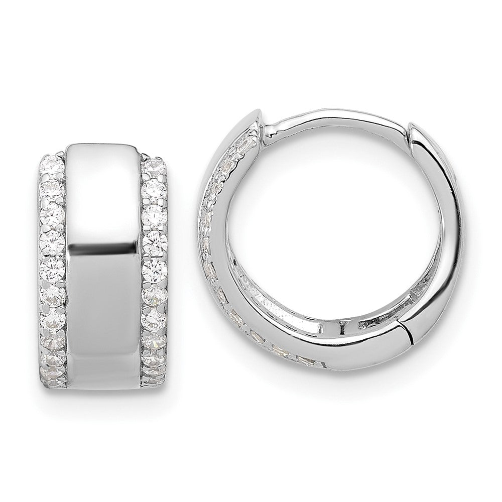 Sterling Silver Rhodium-Plated CZ Edged 6.25mm Hinged Hoop Earrings