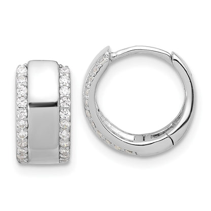 Sterling Silver Rhodium-Plated CZ Edged 6.25mm Hinged Hoop Earrings