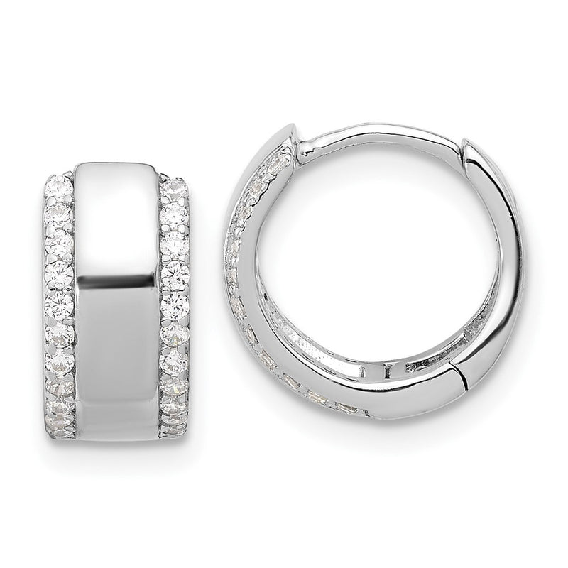 Sterling Silver Rhodium-Plated CZ Edged 6.25mm Hinged Hoop Earrings