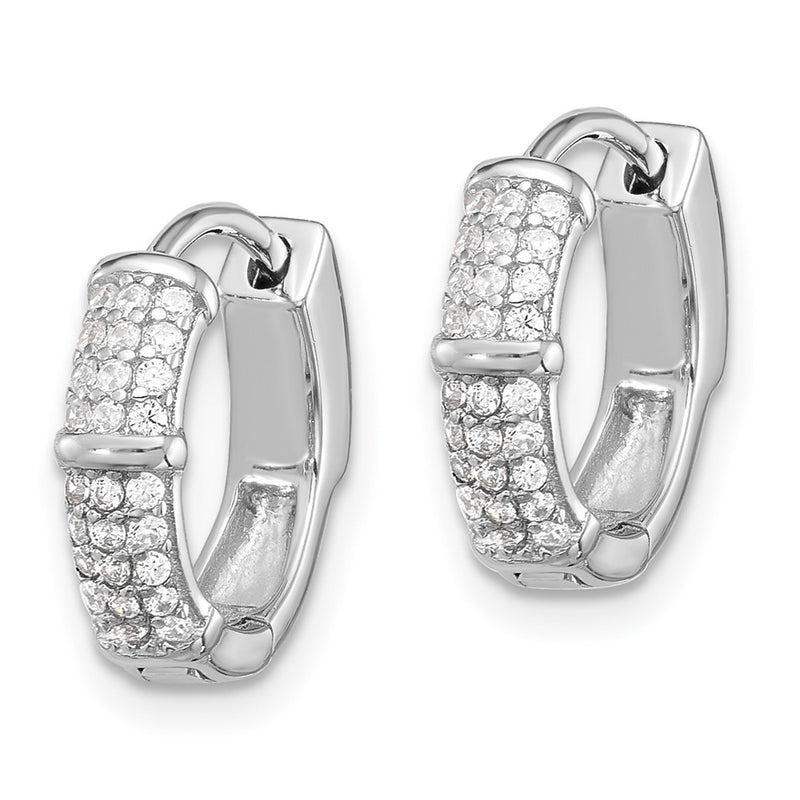 Sterling Silver Rhodium-Plated 4mm CZ Hinged Huggie Hoop Earrings
