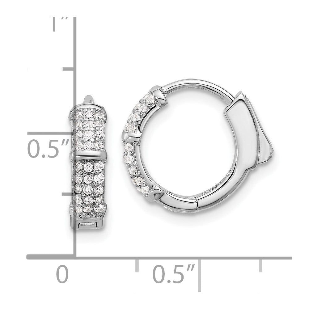 Sterling Silver Rhodium-Plated 4mm CZ Hinged Huggie Hoop Earrings