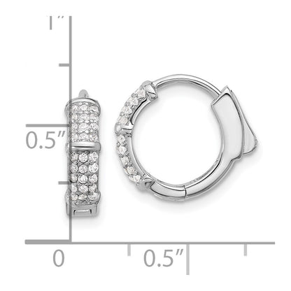 Sterling Silver Rhodium-Plated 4mm CZ Hinged Huggie Hoop Earrings