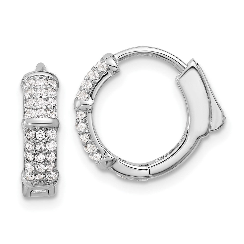 Sterling Silver Rhodium-Plated 4mm CZ Hinged Huggie Hoop Earrings