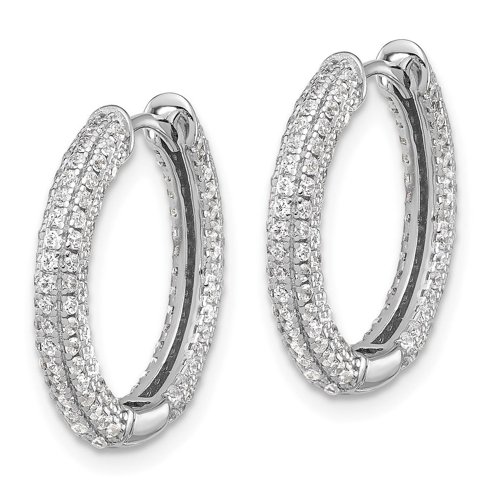 Sterling Silver Rhodium-Plated Micro Pavé CZ 3mm Hinged Hoop Earrings