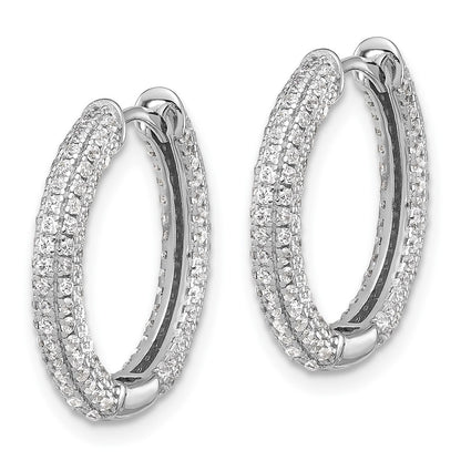 Sterling Silver Rhodium-Plated Micro Pavé CZ 3mm Hinged Hoop Earrings