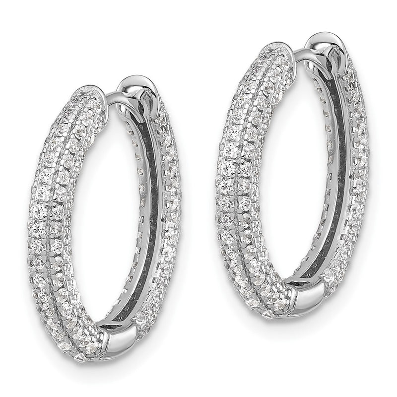 Sterling Silver Rhodium-Plated Micro Pavé CZ 3mm Hinged Hoop Earrings
