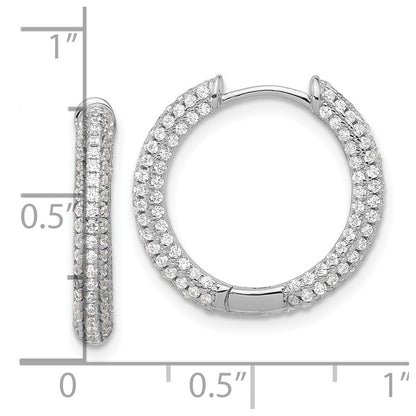 Sterling Silver Rhodium-Plated Micro Pavé CZ 3mm Hinged Hoop Earrings