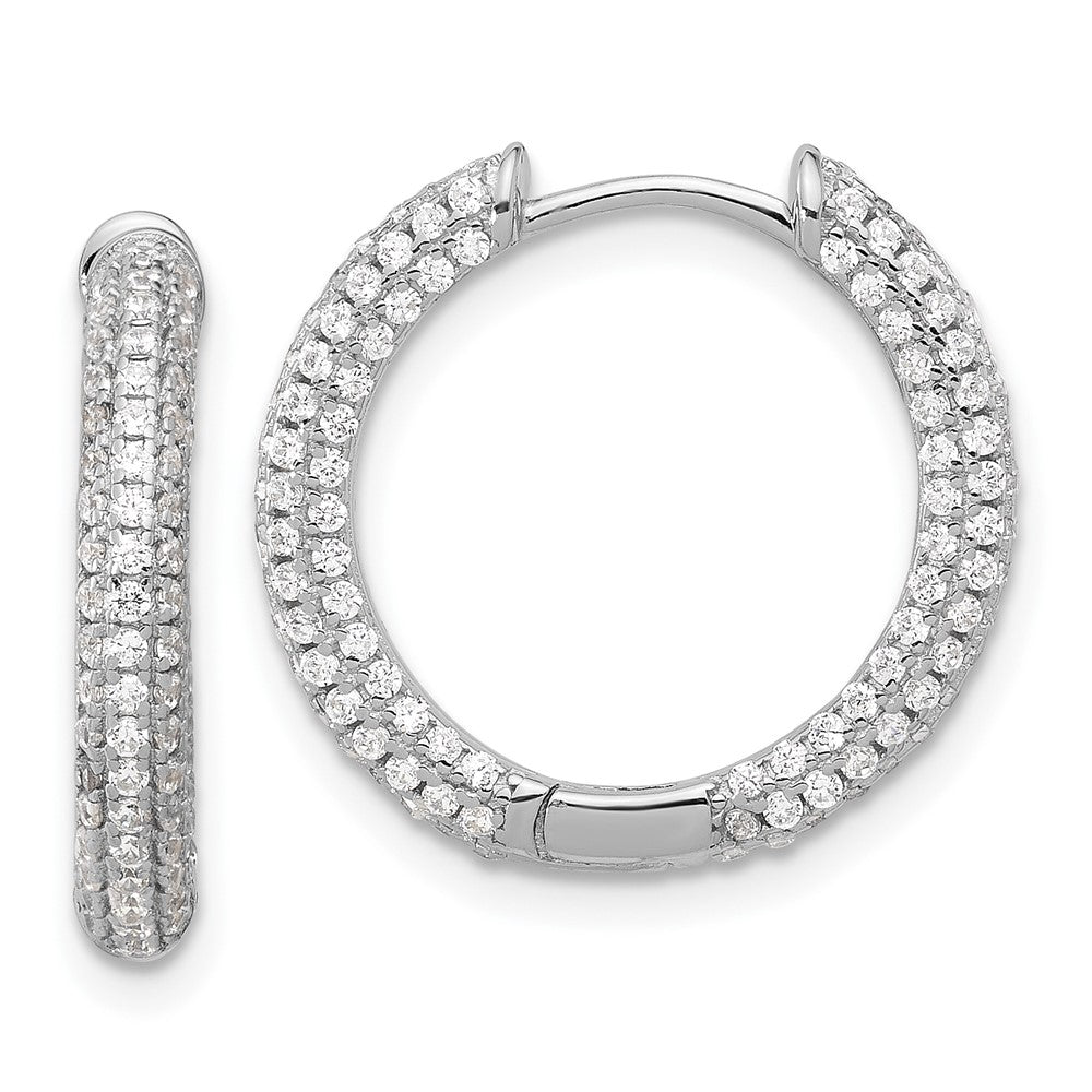 Sterling Silver Rhodium-Plated Micro Pavé CZ 3mm Hinged Hoop Earrings