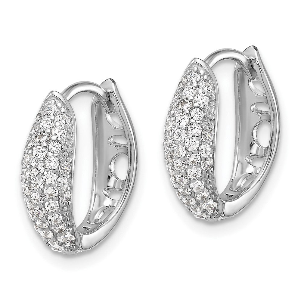 Sterling Silver Rhodium-Plated Pavé CZ Hinged Huggie Hoop Earrings