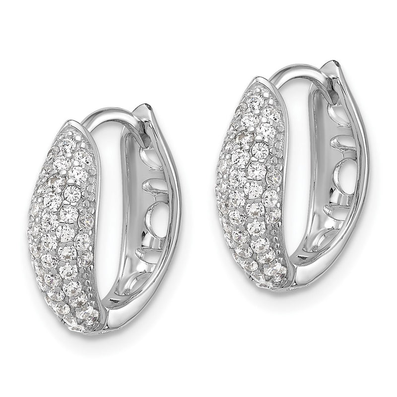 Sterling Silver Rhodium-Plated Pavé CZ Hinged Huggie Hoop Earrings