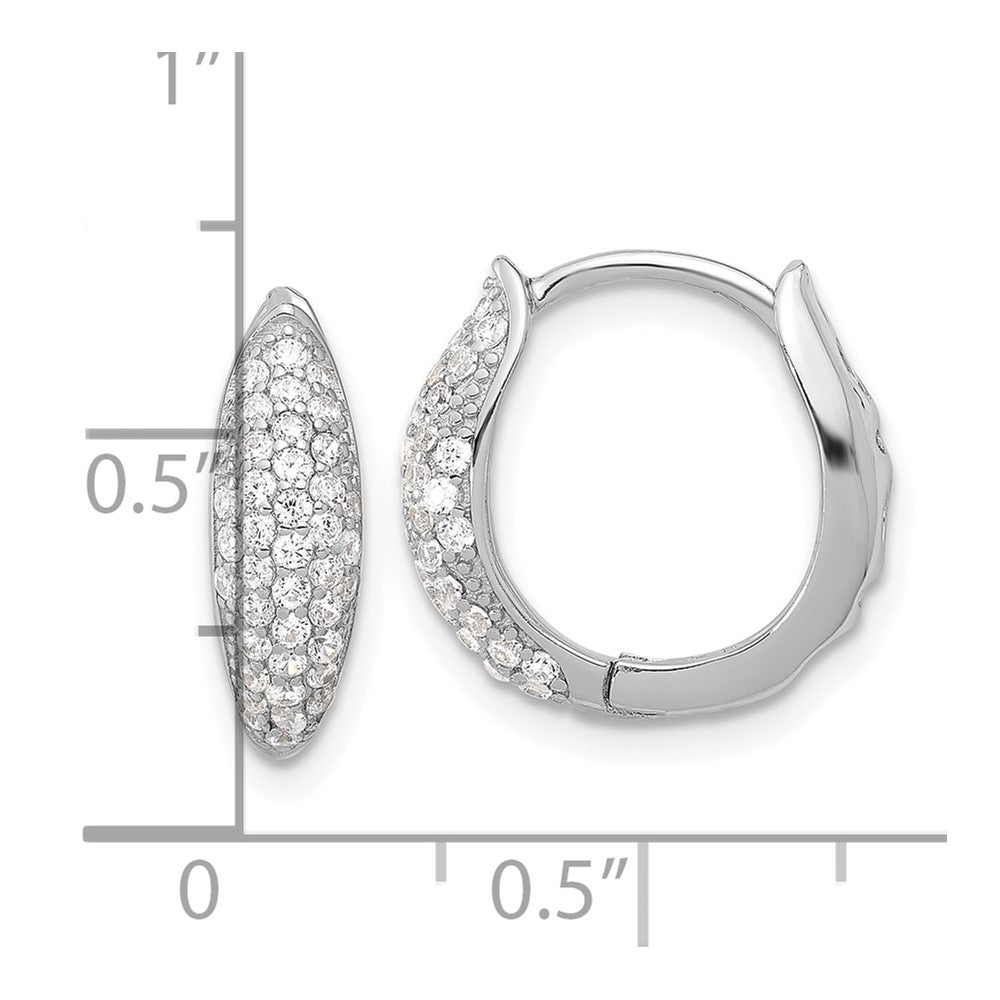 Sterling Silver Rhodium-Plated Pavé CZ Hinged Huggie Hoop Earrings