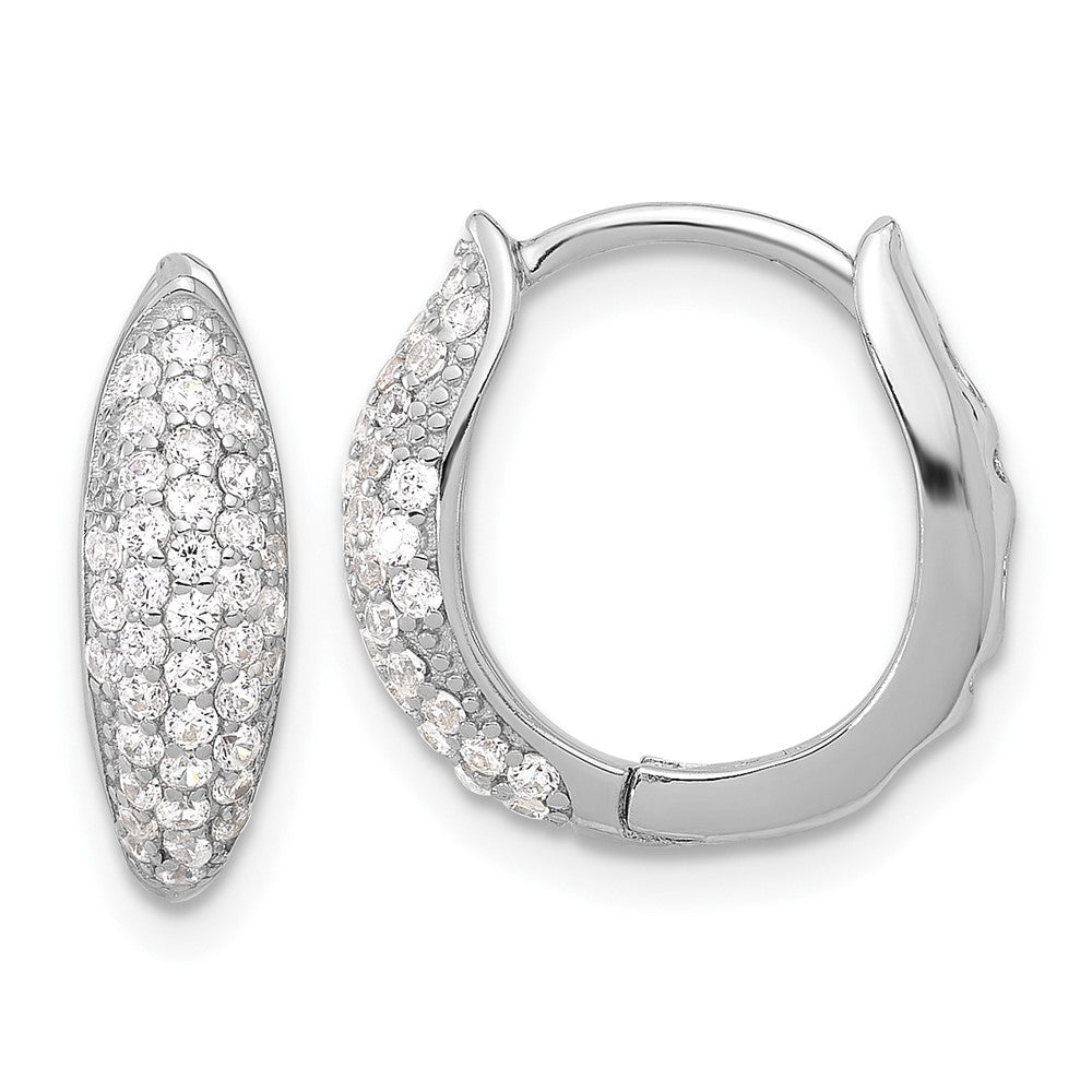 Sterling Silver Rhodium-Plated Pavé CZ Hinged Huggie Hoop Earrings