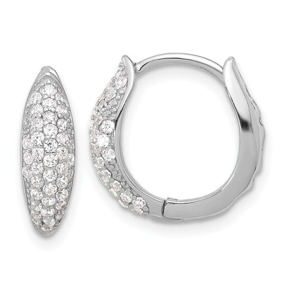 Sterling Silver Rhodium-Plated Pavé CZ Hinged Huggie Hoop Earrings