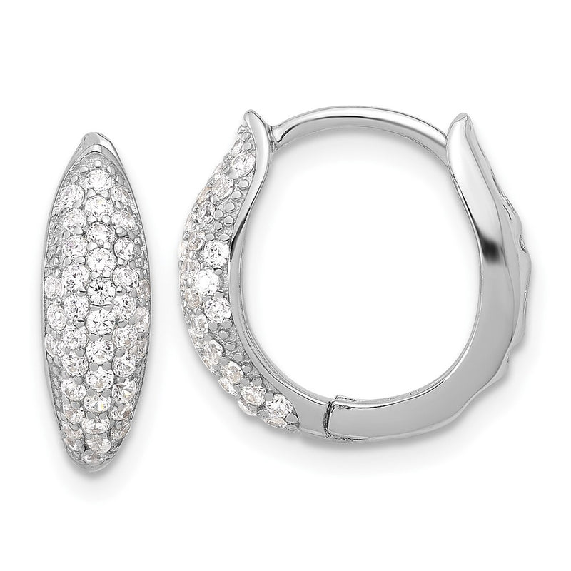 Sterling Silver Rhodium-Plated Pavé CZ Hinged Huggie Hoop Earrings