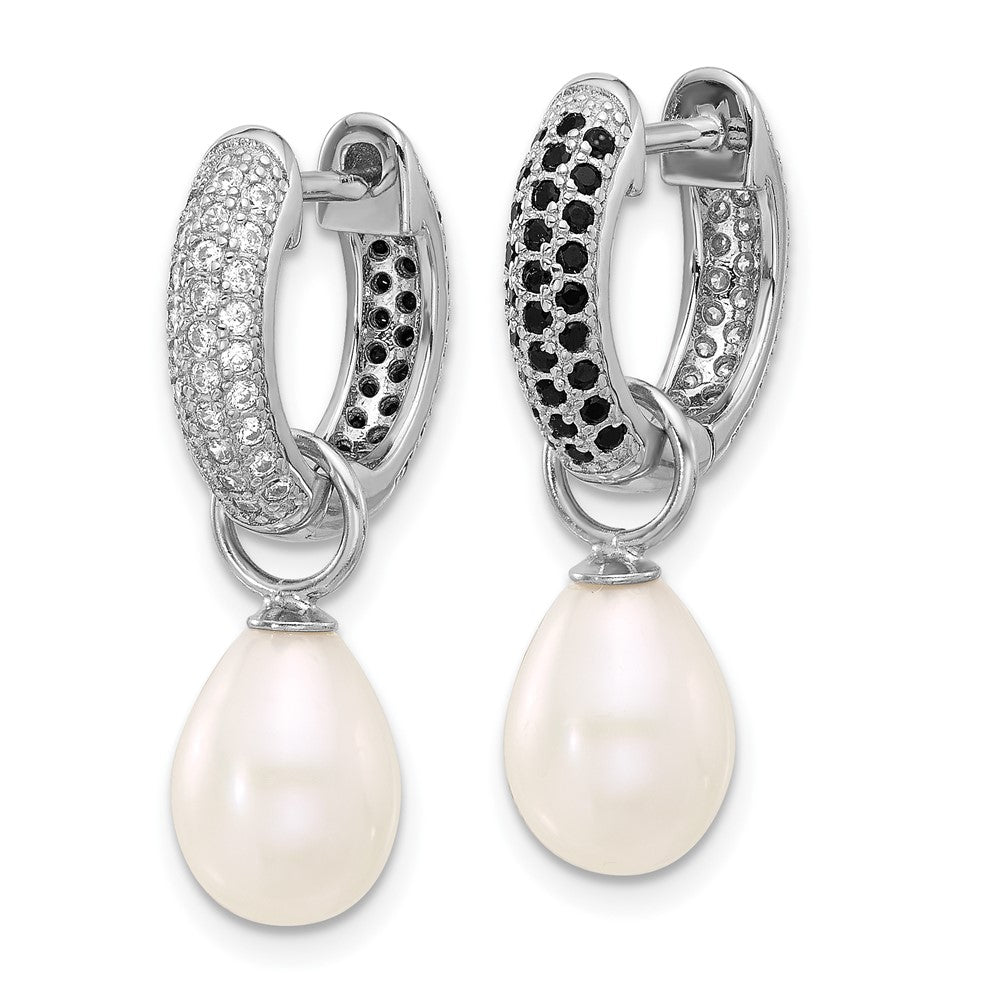Sterling Silver Rhodium Plated 7-8mm Fwc Pearl/cz Interchangeable Earrings Set