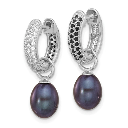 Sterling Silver Rhodium Plated 7-8mm Fwc Pearl/cz Interchangeable Earrings Set
