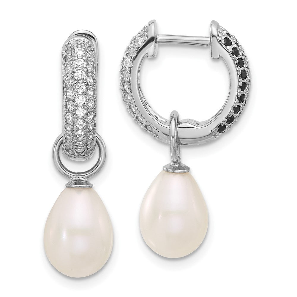 Sterling Silver Rhodium Plated 7-8mm Fwc Pearl/cz Interchangeable Earrings Set