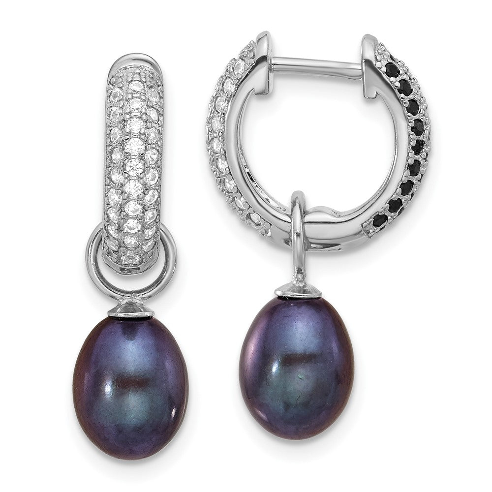 Sterling Silver Rhodium Plated 7-8mm Fwc Pearl/cz Interchangeable Earrings Set