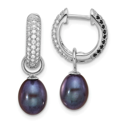 Sterling Silver Rhodium Plated 7-8mm Fwc Pearl/cz Interchangeable Earrings Set