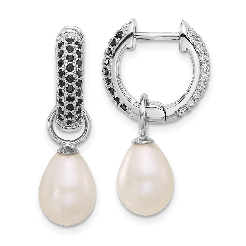 Sterling Silver Rhodium Plated 7-8mm Fwc Pearl/cz Interchangeable Earrings Set