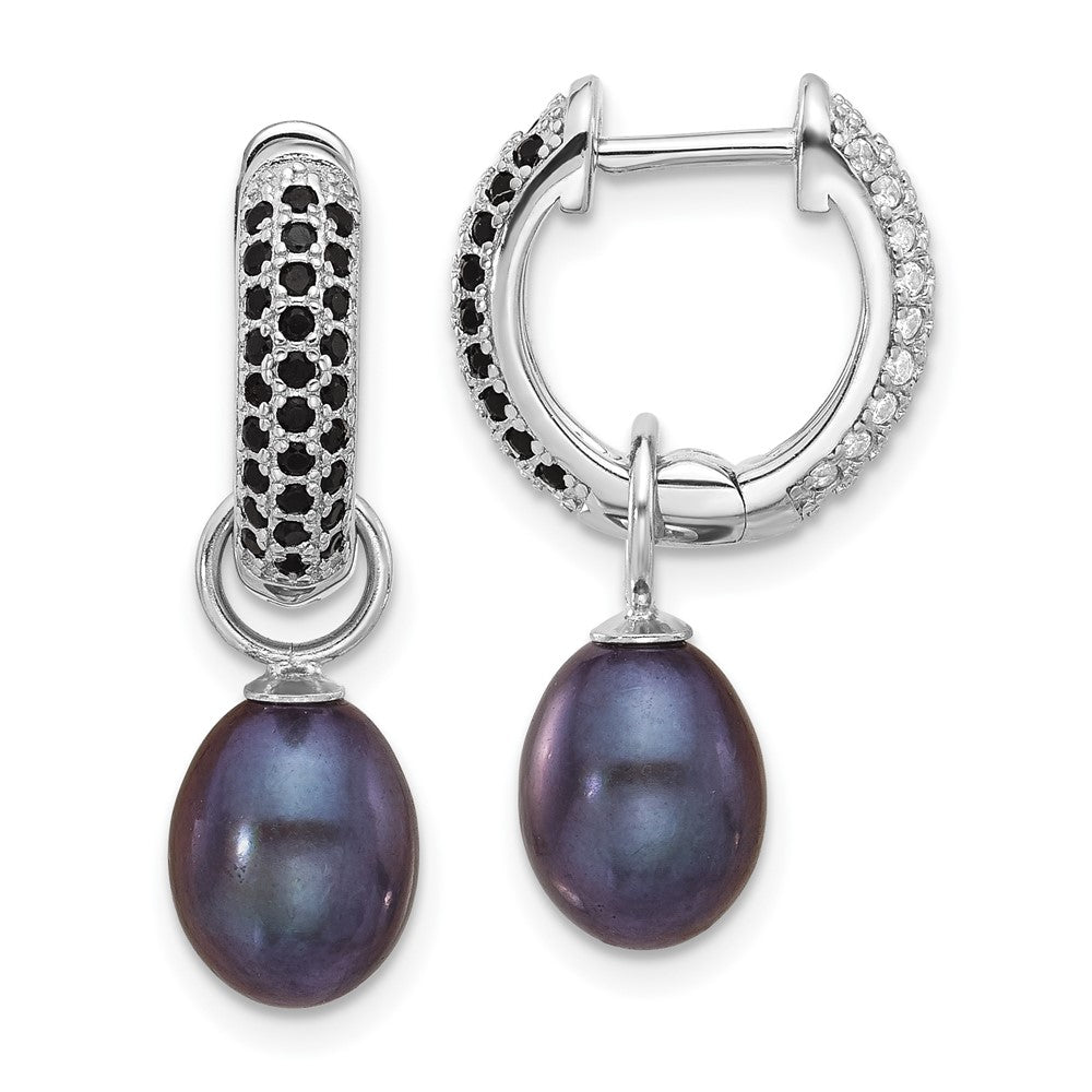 Sterling Silver Rhodium Plated 7-8mm Fwc Pearl/cz Interchangeable Earrings Set