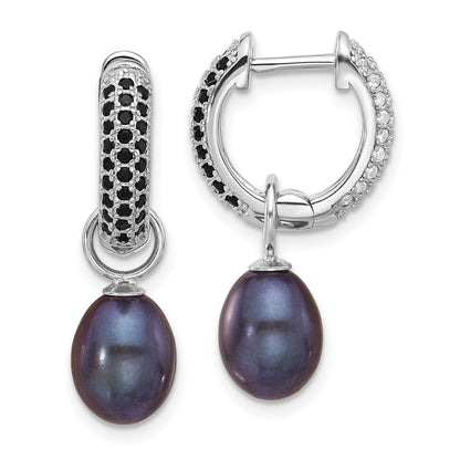 Sterling Silver Rhodium Plated 7-8mm Fwc Pearl/cz Interchangeable Earrings Set