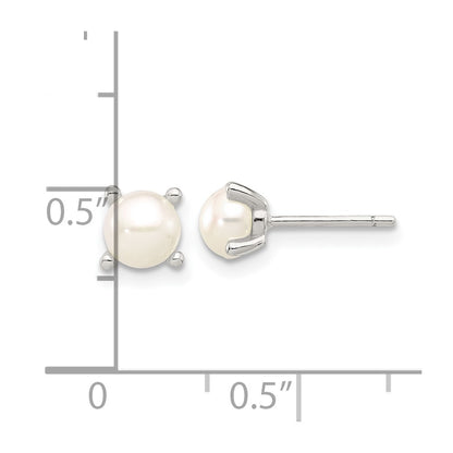 Sterling Silver E-Coating 5mm Fwc Pearl Post Earrings