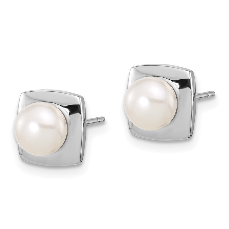 Sterling Silver Rhodium Plated 6-7mm White Fwc Pearl Square Post Earrings