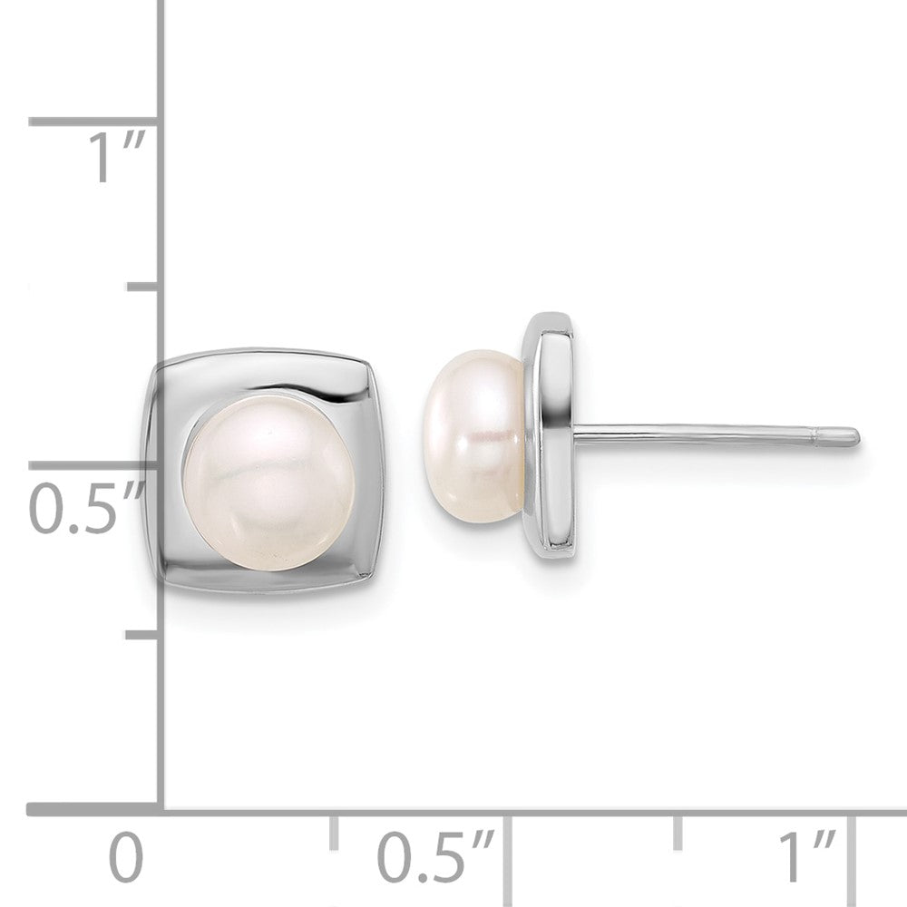 Sterling Silver Rhodium Plated 6-7mm White Fwc Pearl Square Post Earrings