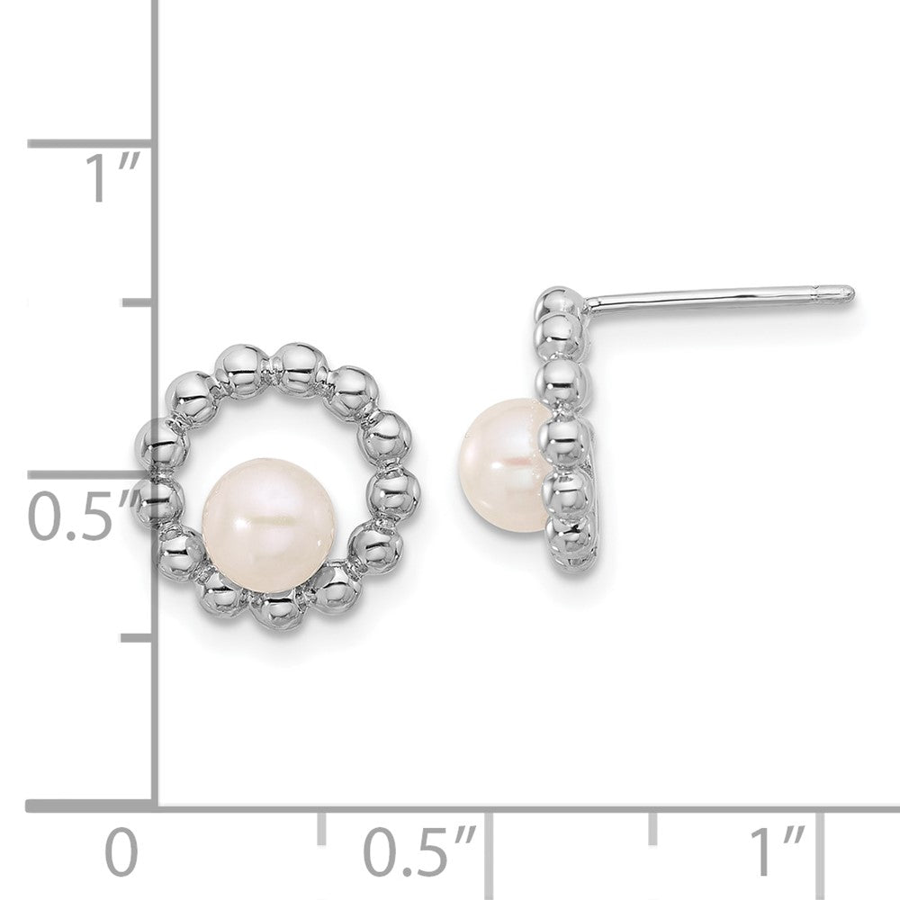 Sterling Silver Rhodium-Plated 5-6mm Button White Fwc Pearl Earrings