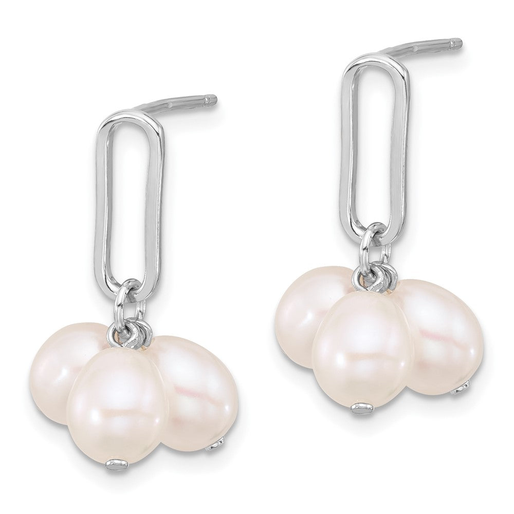 Sterling Silver Rhodium-Plated 5-6mm Rice Fwc Pearl Post Dangle Earrings