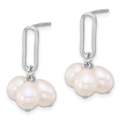 Sterling Silver Rhodium-Plated 5-6mm Rice Fwc Pearl Post Dangle Earrings