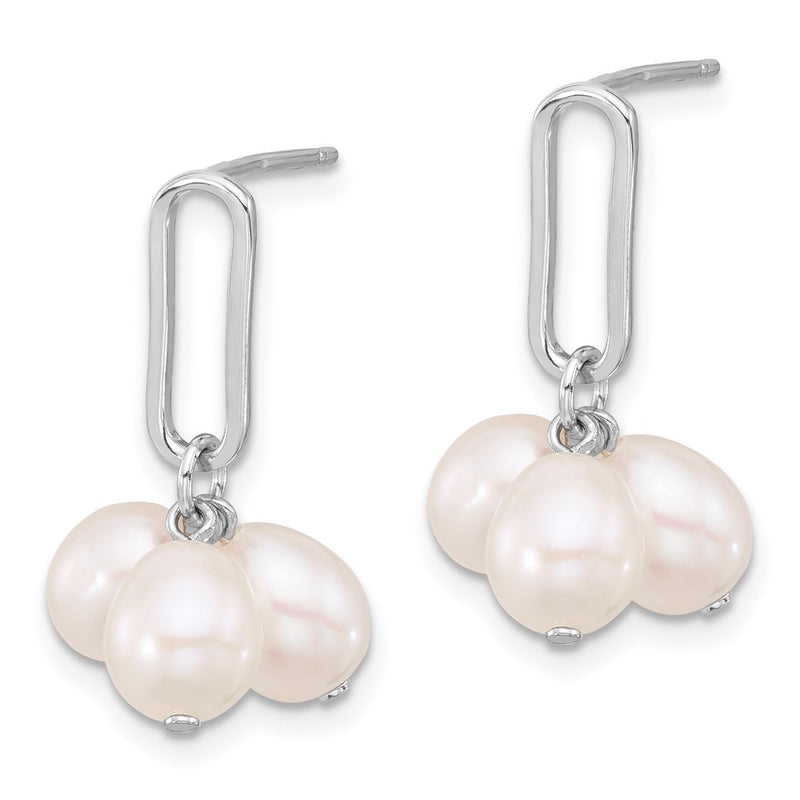 Sterling Silver Rhodium-Plated 5-6mm Rice Fwc Pearl Post Dangle Earrings