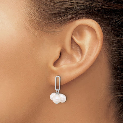 Sterling Silver Rhodium-Plated 5-6mm Rice Fwc Pearl Post Dangle Earrings