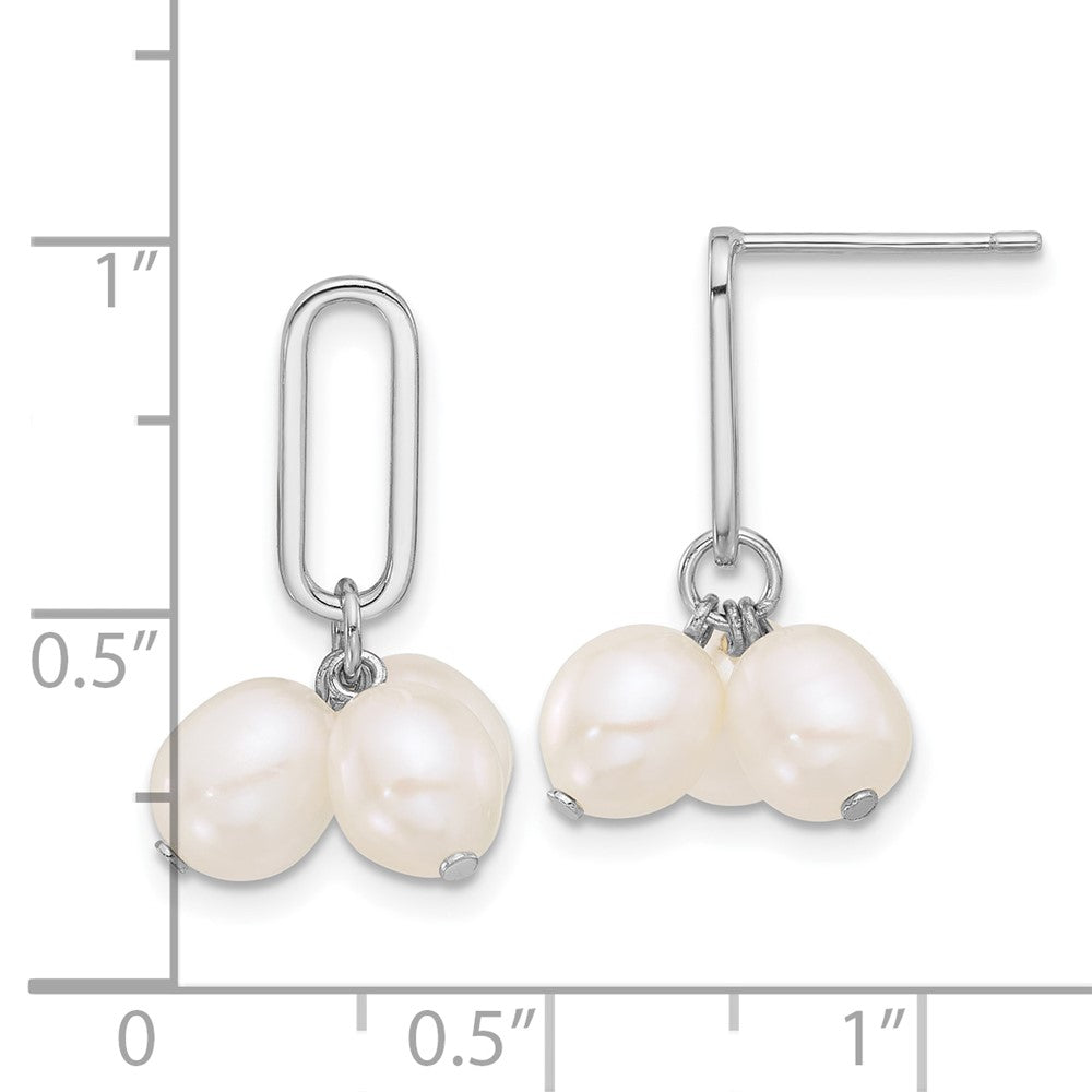 Sterling Silver Rhodium-Plated 5-6mm Rice Fwc Pearl Post Dangle Earrings