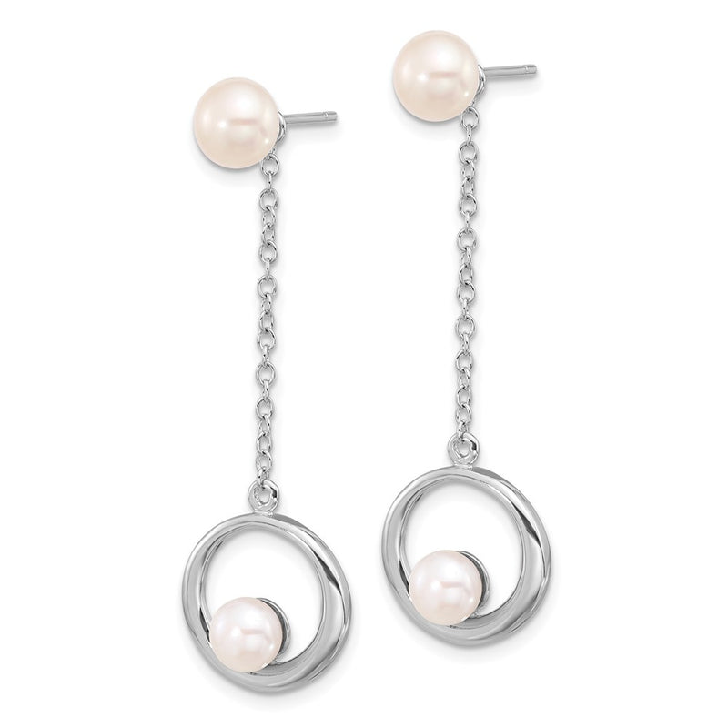 Sterling Silver Rhodium-Plated 5-7mm Fwc Pearl Post Dangle Earrings