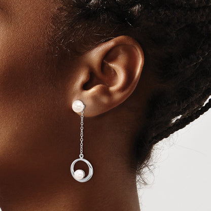 Sterling Silver Rhodium-Plated 5-7mm Fwc Pearl Post Dangle Earrings