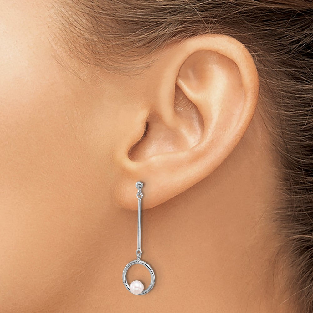Sterling Silver Rhodium-Plated 4-4.5mm Fwc Pearl Dangle Earrings