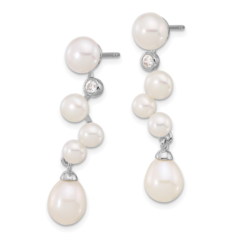 Sterling Silver Rhodium-Plated Fwc Pearl/cz Post Dangle Earrings