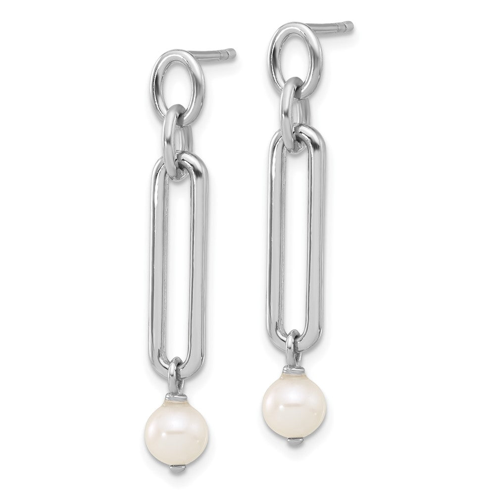 Sterling Silver Rhodium-Plated Link with Fwc Pearl Dangle Earrings