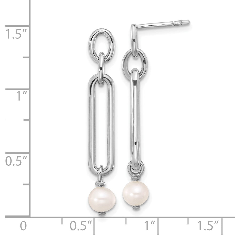 Sterling Silver Rhodium-Plated Link with Fwc Pearl Dangle Earrings