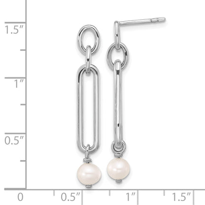 Sterling Silver Rhodium-Plated Link with Fwc Pearl Dangle Earrings