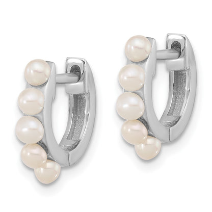 Sterling Silver Rhodium-Plated 2.5-3mm Fwc Pearl Hinged Hoop Earrings