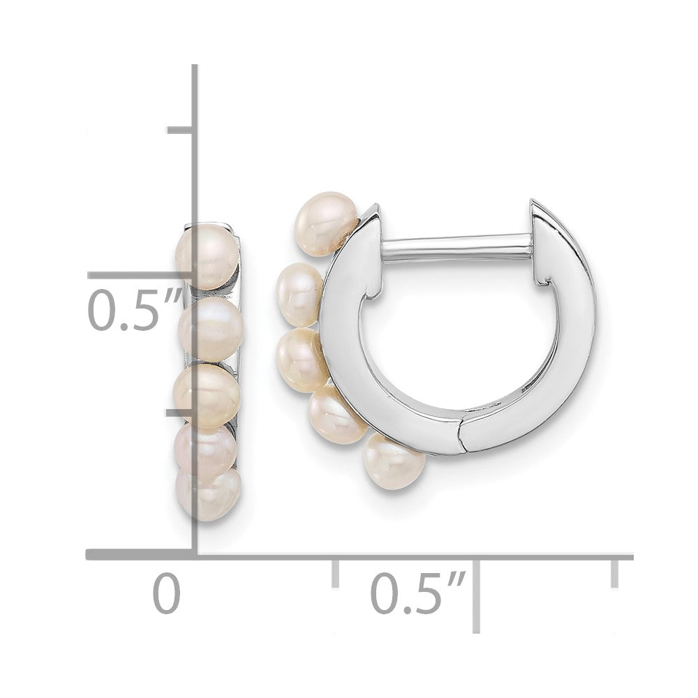 Sterling Silver Rhodium-Plated 2.5-3mm Fwc Pearl Hinged Hoop Earrings