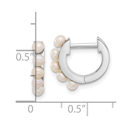 Sterling Silver Rhodium-Plated 2.5-3mm Fwc Pearl Hinged Hoop Earrings