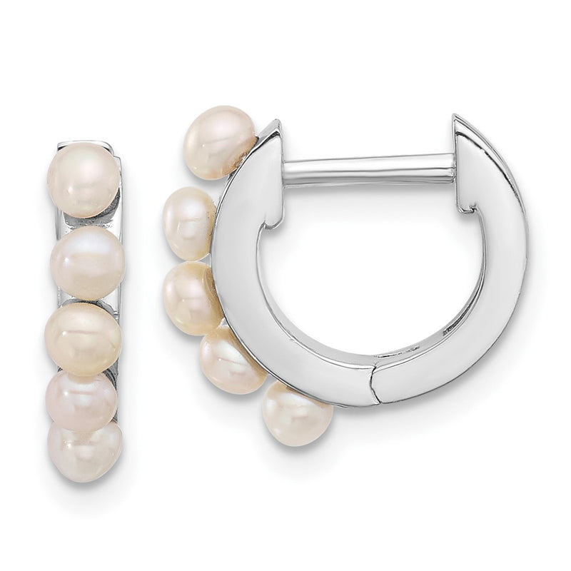Sterling Silver Rhodium-Plated 2.5-3mm Fwc Pearl Hinged Hoop Earrings