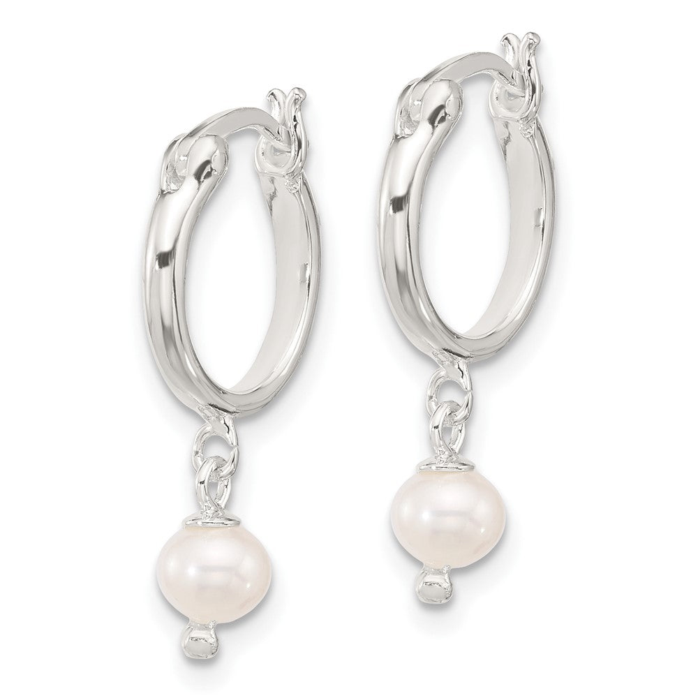 Sterling Silver Polished Fwc Pearl Dangle Round Hoop Earrings